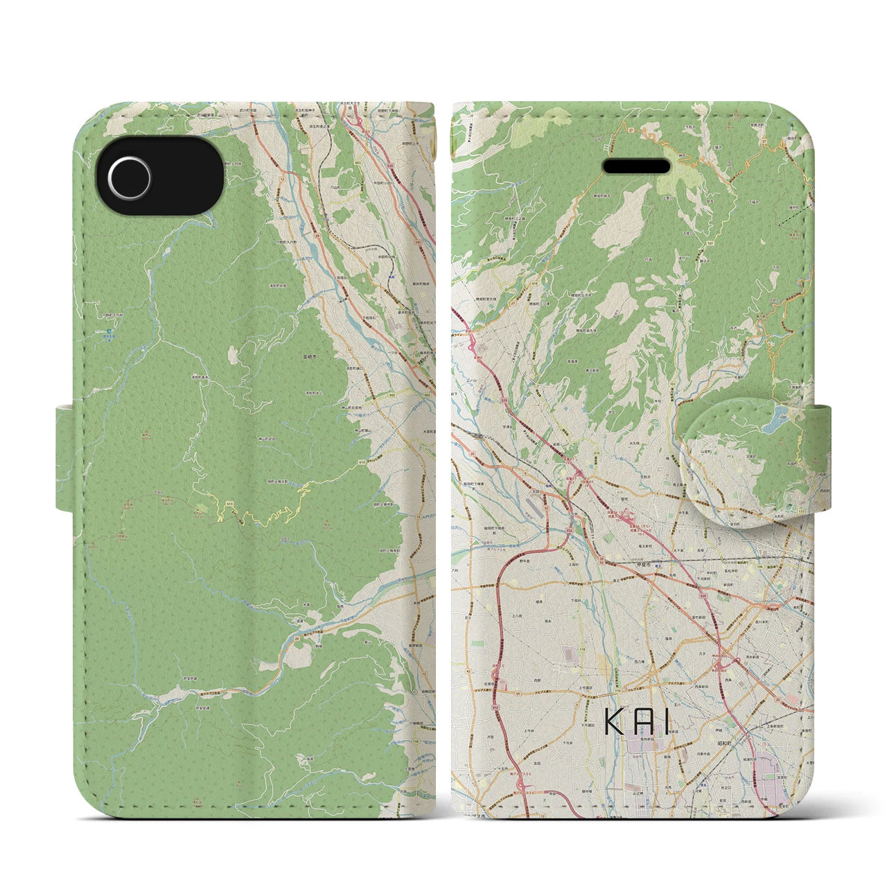 【甲斐(山梨県)】地図柄iPhoneケース(手帳タイプ)ナチュラル・iPhone SE(第3 / 第2世代) / 8 / 7 / 6s / 6 用