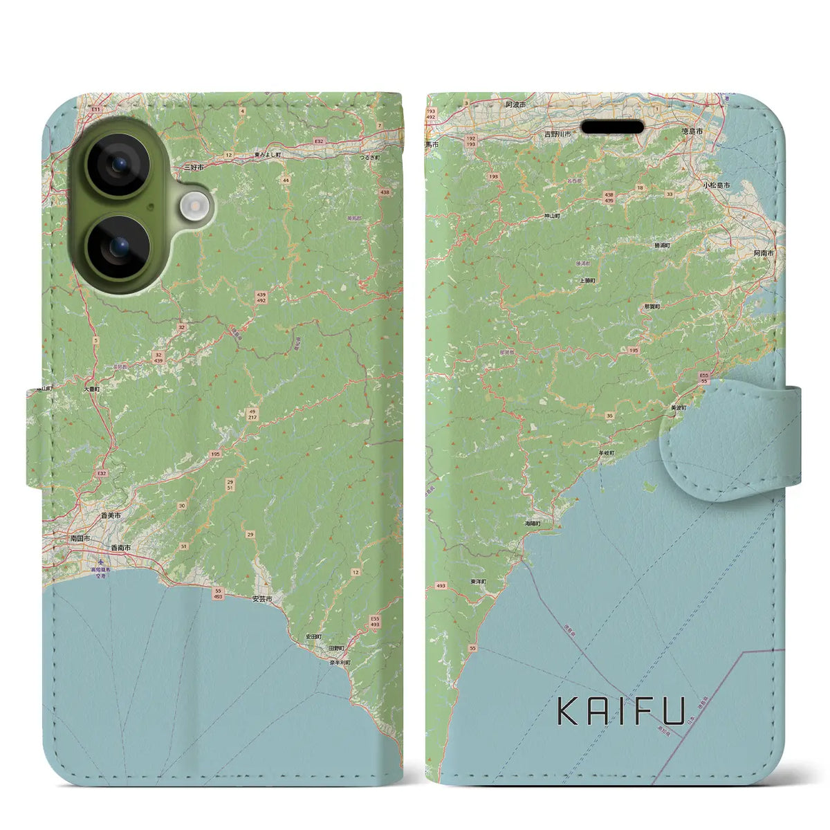 【海部(徳島県)】地図柄iPhoneケース(手帳タイプ)モノトーン・iPhone 18 Pro Max / 17 Pro Max 用