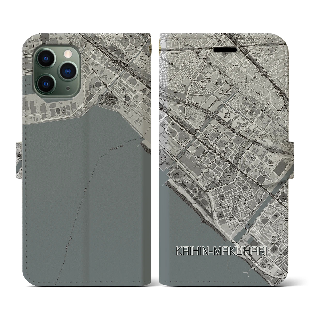 【海浜幕張(千葉県)】地図柄iPhoneケース(手帳タイプ)モノトーン・iPhone 11 Pro 用