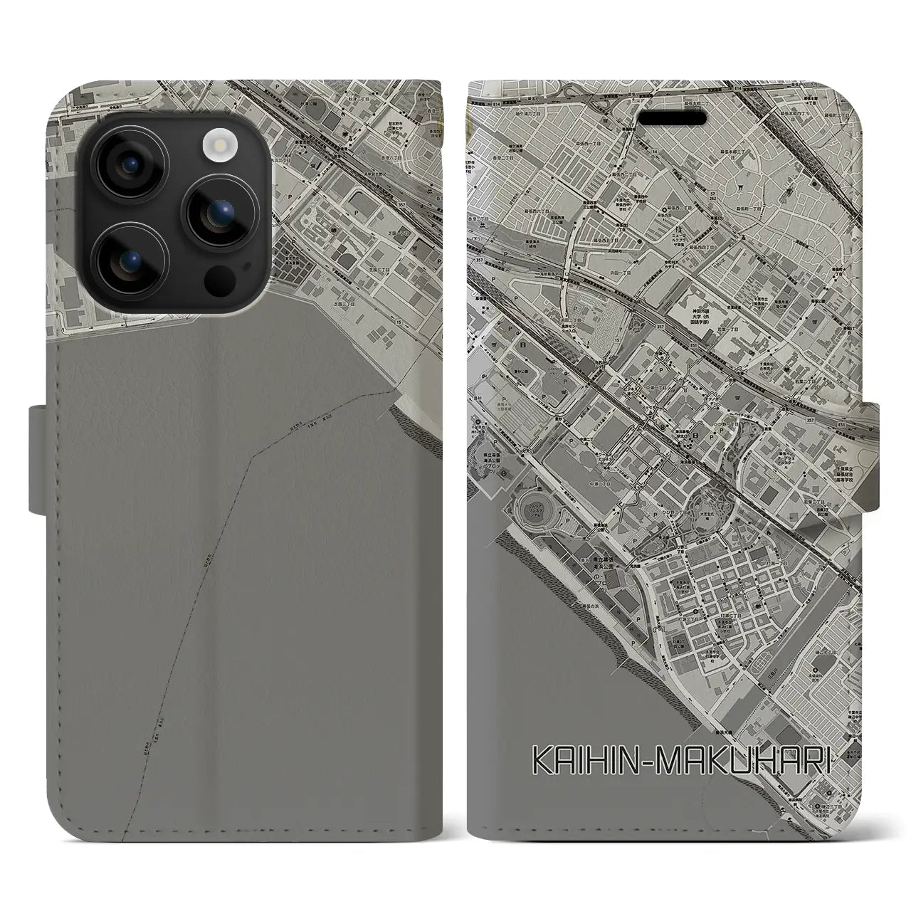 【海浜幕張(千葉県)】地図柄iPhoneケース(手帳タイプ)モノトーン・iPhone 16 用