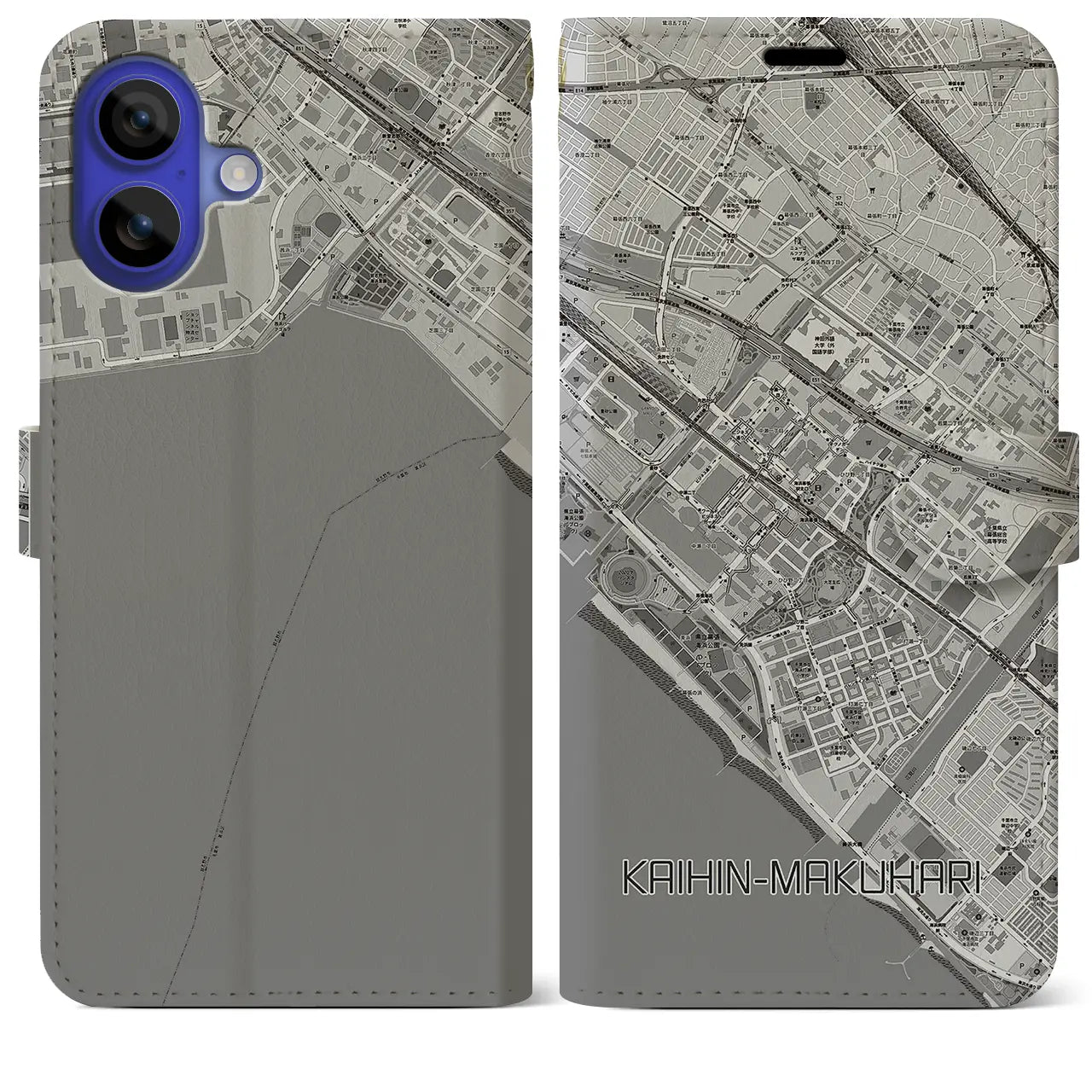 【海浜幕張(千葉県)】地図柄iPhoneケース(手帳タイプ)モノトーン・iPhone 16 Pro Max 用