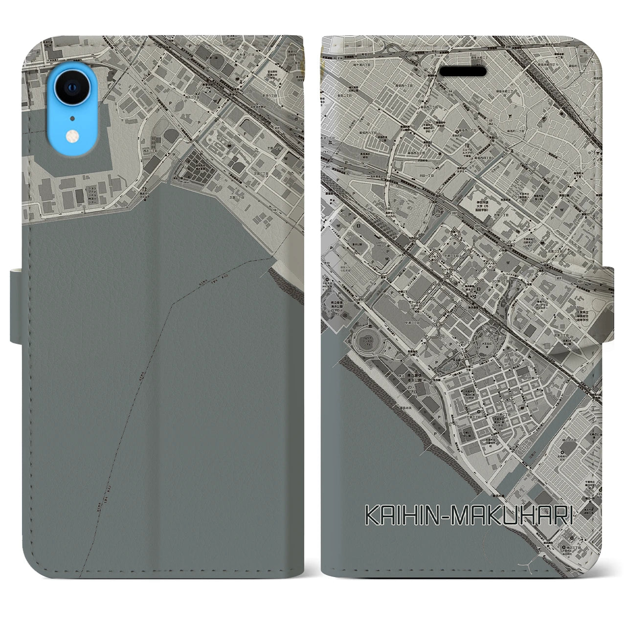 【海浜幕張(千葉県)】地図柄iPhoneケース(手帳タイプ)モノトーン・iPhone XR 用