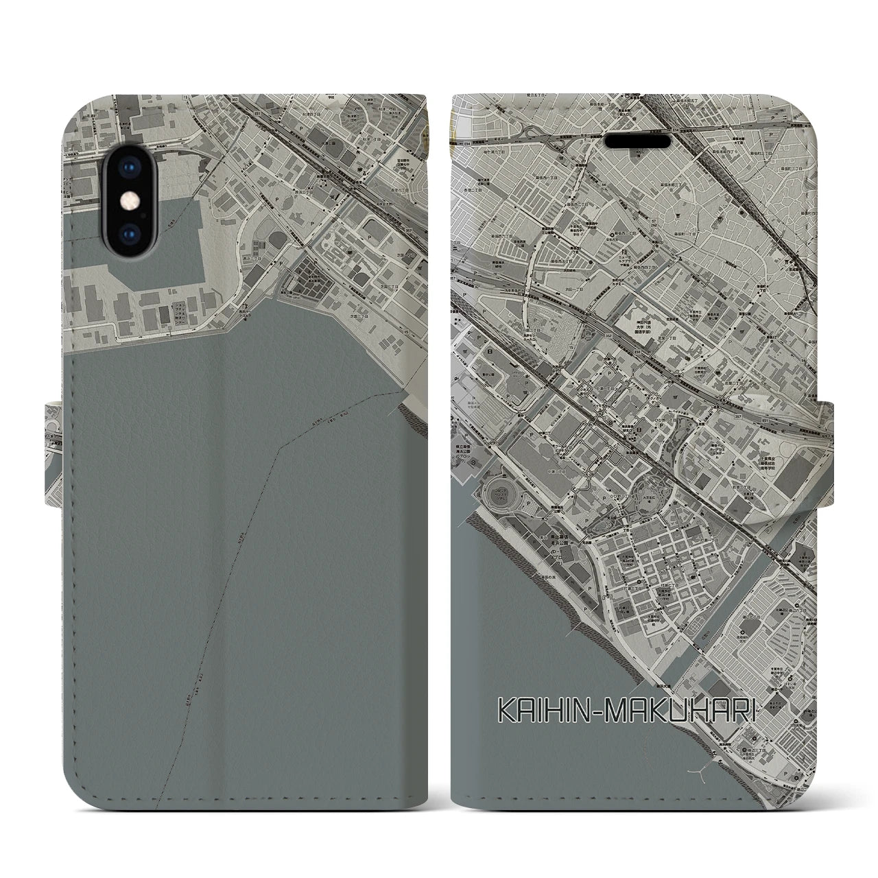 【海浜幕張(千葉県)】地図柄iPhoneケース(手帳タイプ)モノトーン・iPhone XS / X 用