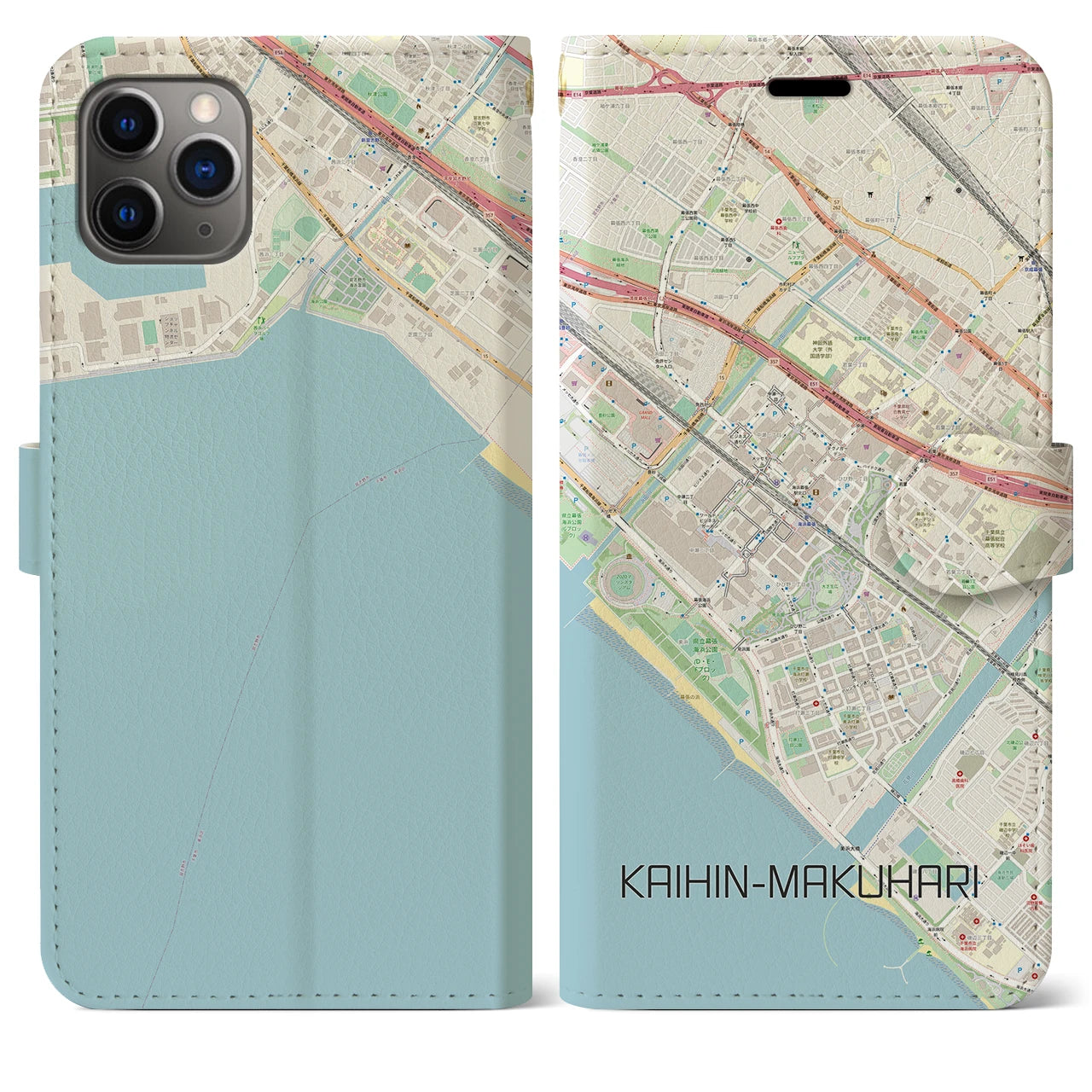 【海浜幕張(千葉県)】地図柄iPhoneケース(手帳タイプ)ナチュラル・iPhone 11 Pro Max 用