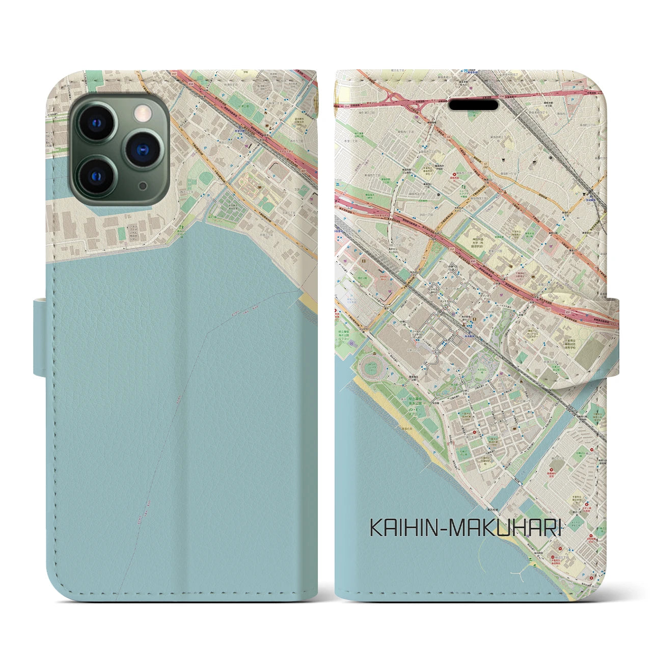 【海浜幕張(千葉県)】地図柄iPhoneケース(手帳タイプ)ナチュラル・iPhone 11 Pro 用