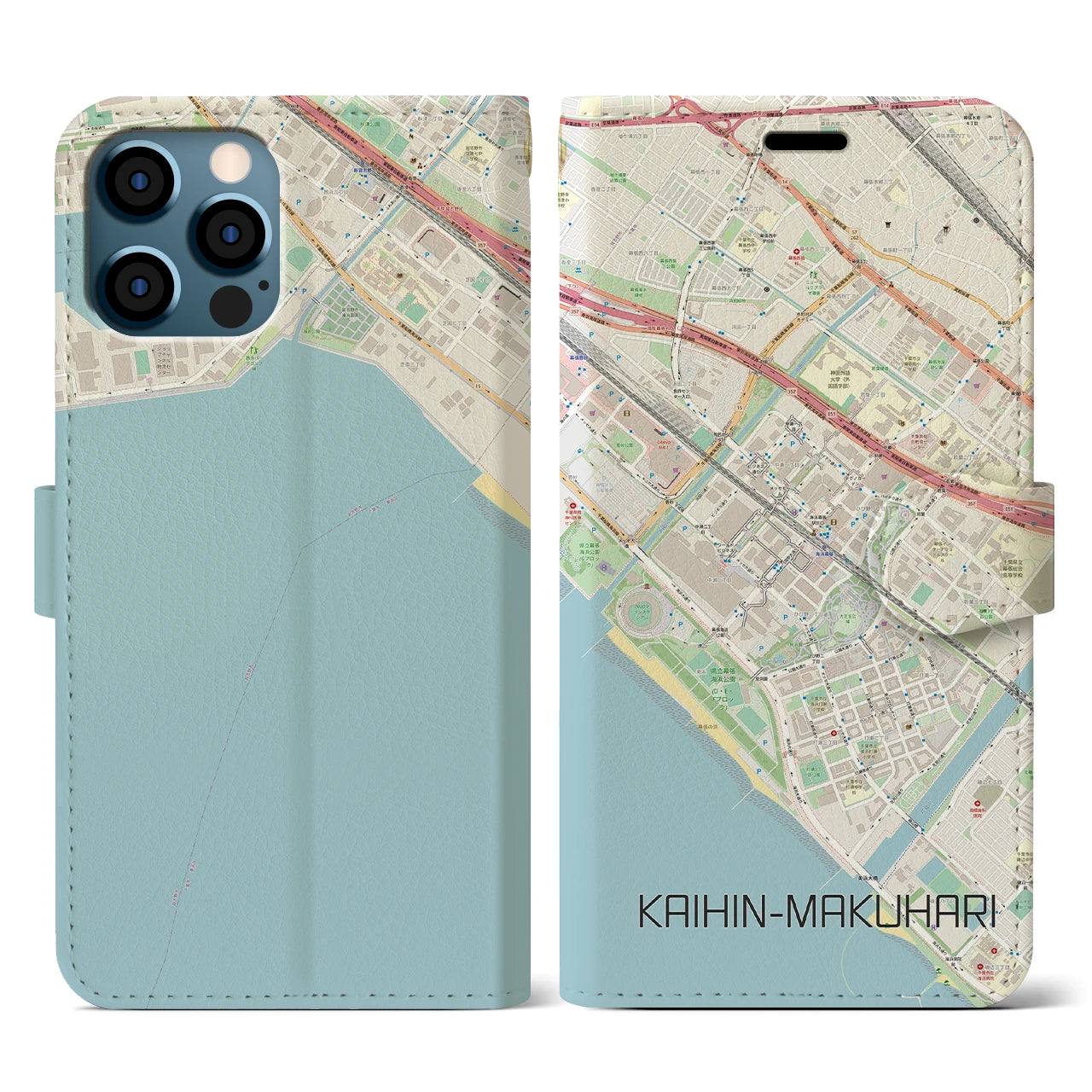 【海浜幕張(千葉県)】地図柄iPhoneケース(手帳タイプ)ナチュラル・iPhone 12 / 12 Pro 用