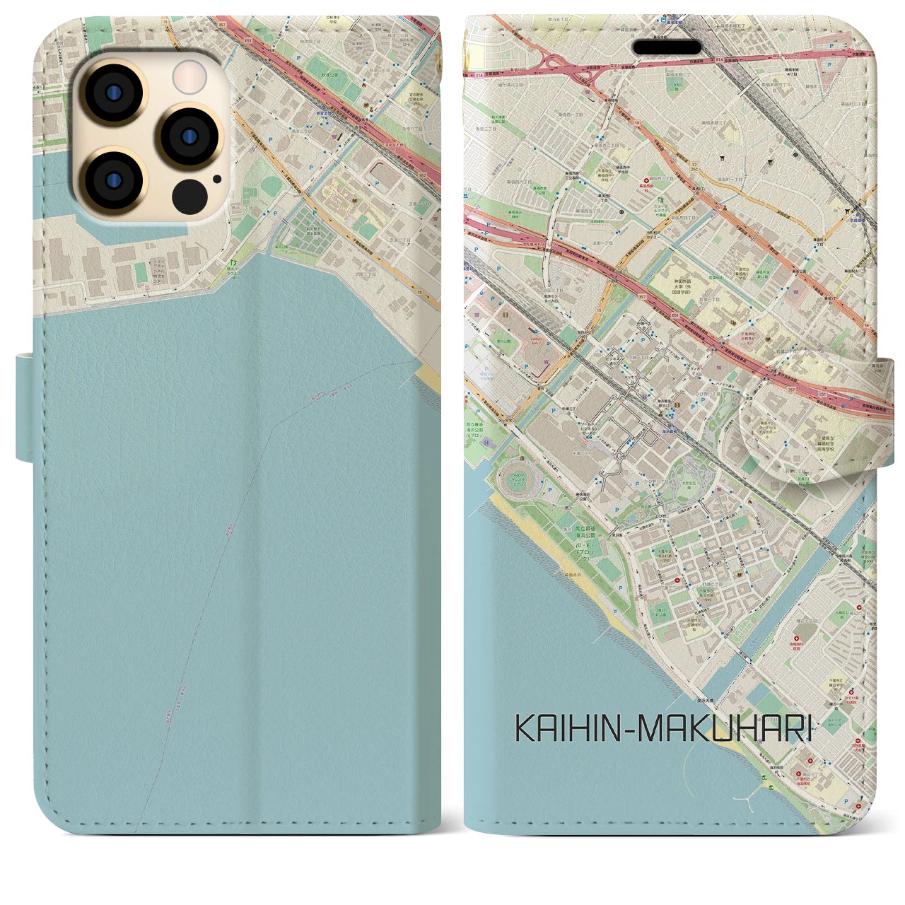 【海浜幕張(千葉県)】地図柄iPhoneケース(手帳タイプ)ナチュラル・iPhone 12 Pro Max 用