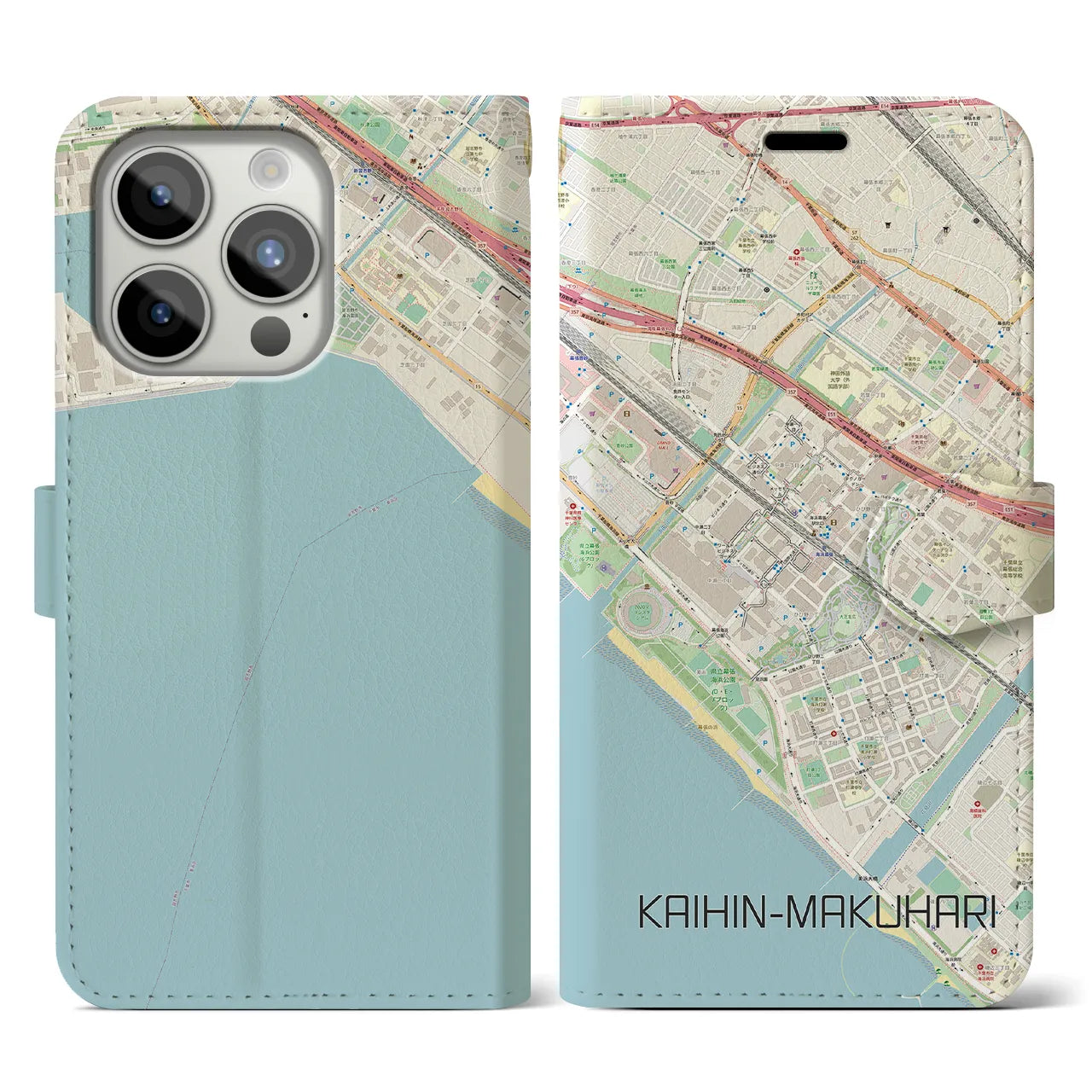【海浜幕張(千葉県)】地図柄iPhoneケース(手帳タイプ)ナチュラル・iPhone 15 Pro 用