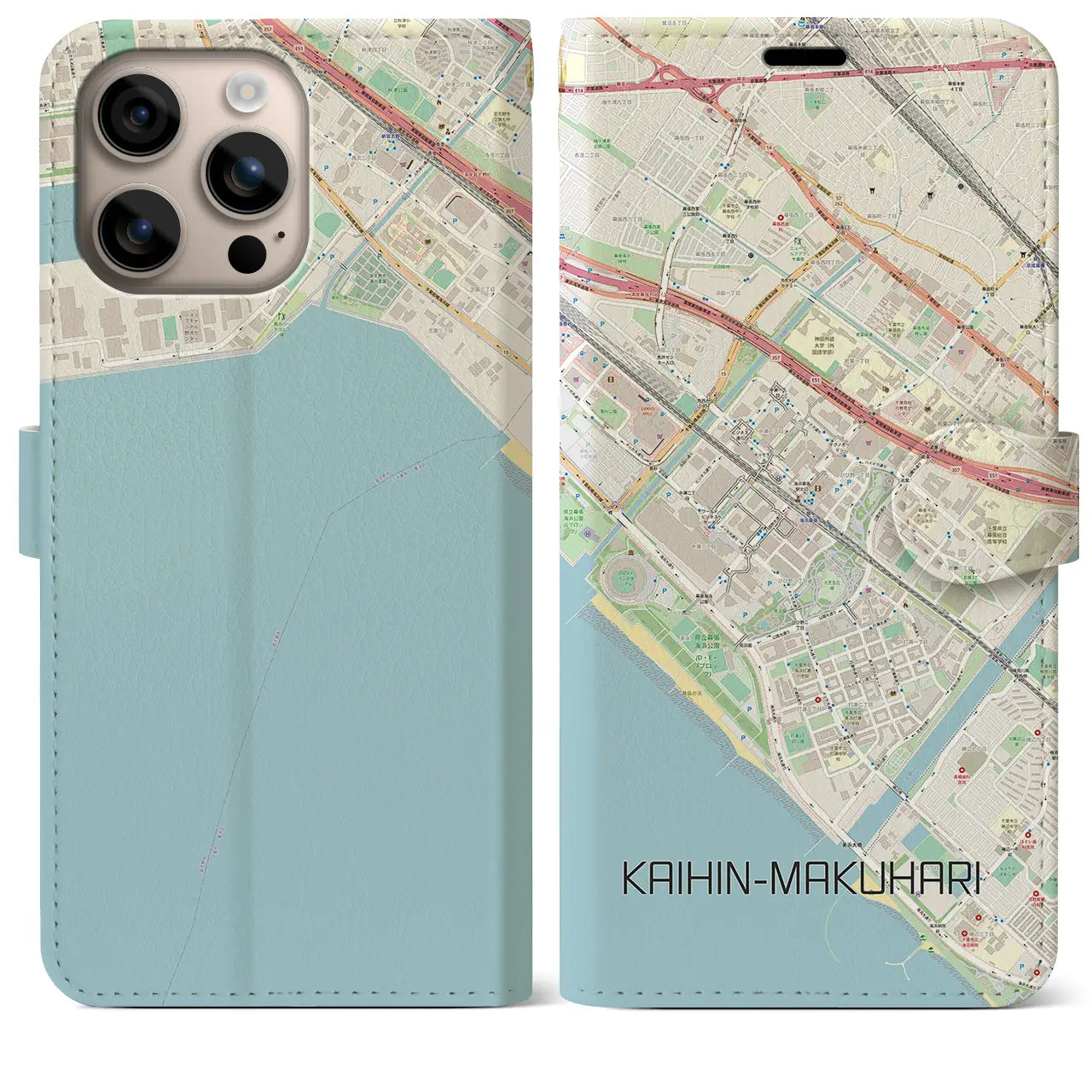 【海浜幕張(千葉県)】地図柄iPhoneケース(手帳タイプ)ナチュラル・iPhone 16 Plus 用