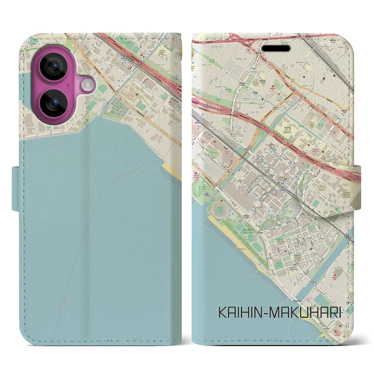 【海浜幕張(千葉県)】地図柄iPhoneケース(手帳タイプ)ナチュラル・iPhone 16 Pro 用