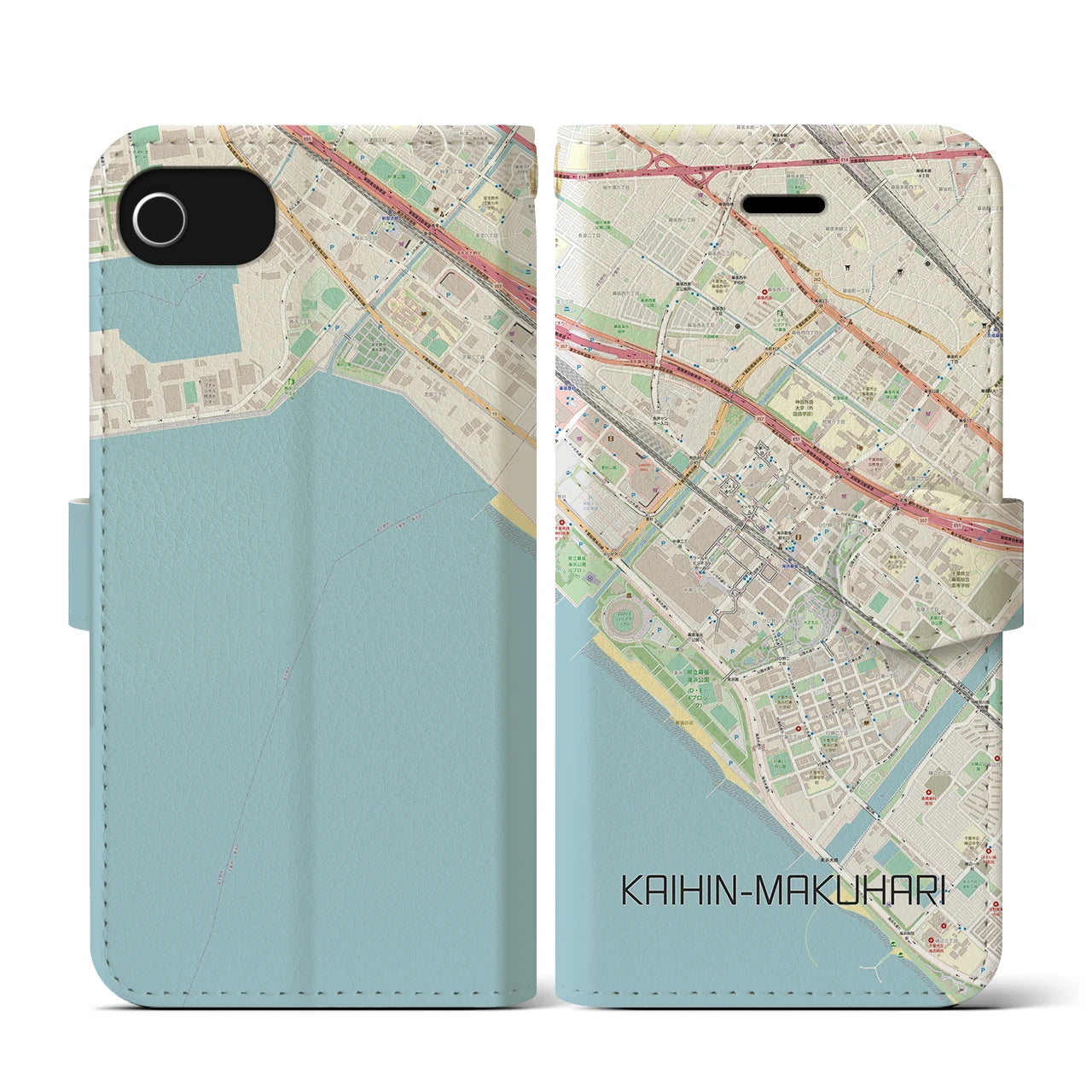 【海浜幕張(千葉県)】地図柄iPhoneケース(手帳タイプ)ナチュラル・iPhone SE(第3 / 第2世代) / 8 / 7 / 6s / 6 用