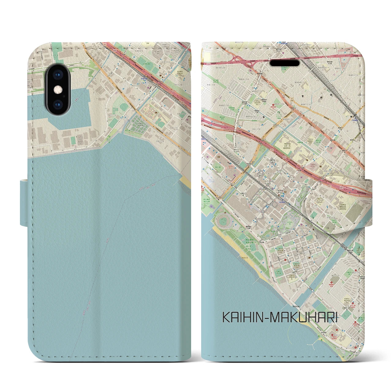 【海浜幕張(千葉県)】地図柄iPhoneケース(手帳タイプ)ナチュラル・iPhone XS / X 用