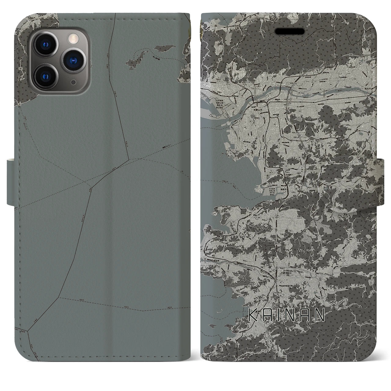 【海南(和歌山県)】地図柄iPhoneケース(手帳タイプ)モノトーン・iPhone 11 Pro Max 用