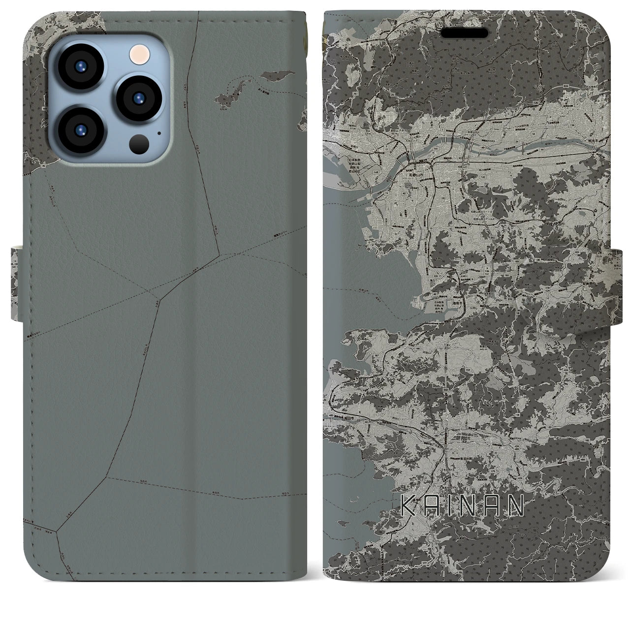 【海南(和歌山県)】地図柄iPhoneケース(手帳タイプ)モノトーン・iPhone 13 Pro Max 用