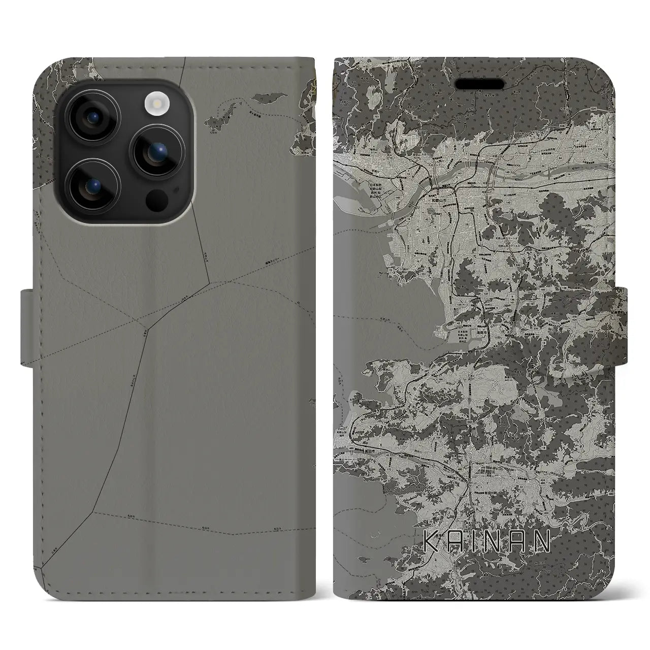 【海南(和歌山県)】地図柄iPhoneケース(手帳タイプ)モノトーン・iPhone 16 用