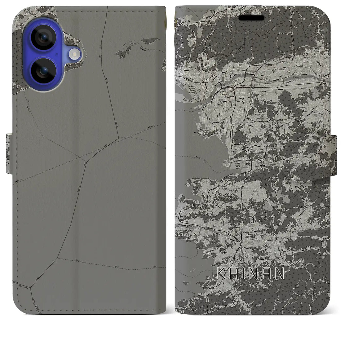 【海南(和歌山県)】地図柄iPhoneケース(手帳タイプ)モノトーン・iPhone 16 Pro Max 用