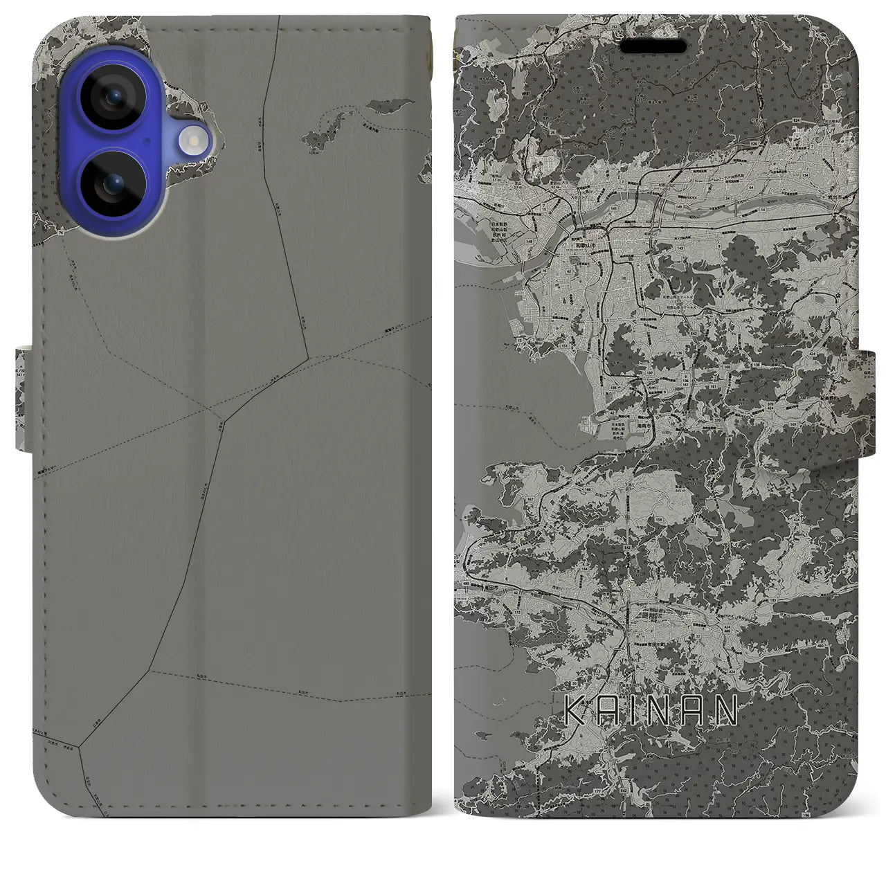 【海南(和歌山県)】地図柄iPhoneケース(手帳タイプ)モノトーン・iPhone 16 Pro Max 用