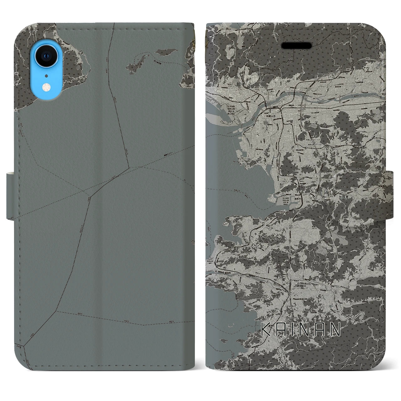 【海南(和歌山県)】地図柄iPhoneケース(手帳タイプ)モノトーン・iPhone XR 用