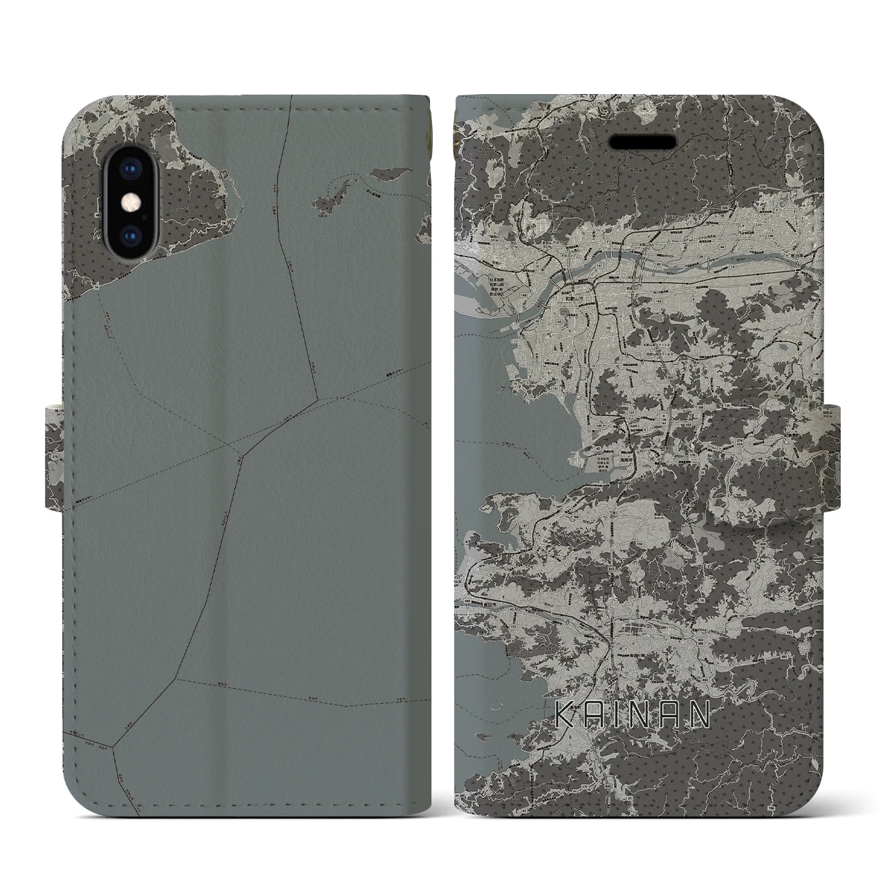 【海南(和歌山県)】地図柄iPhoneケース(手帳タイプ)モノトーン・iPhone XS / X 用