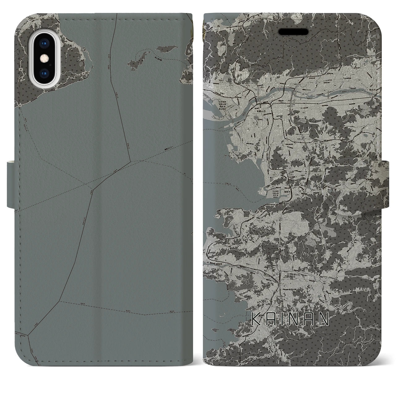 【海南(和歌山県)】地図柄iPhoneケース(手帳タイプ)モノトーン・iPhone XS Max 用