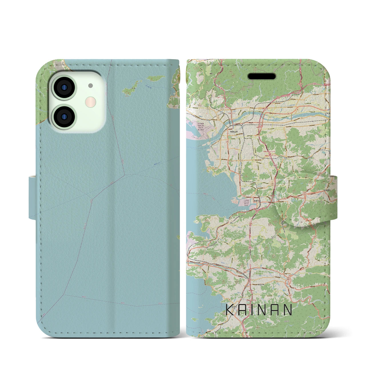 【海南(和歌山県)】地図柄iPhoneケース(手帳タイプ)ナチュラル・iPhone 12 mini 用