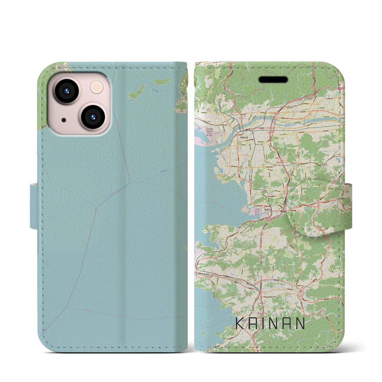【海南(和歌山県)】地図柄iPhoneケース(手帳タイプ)ナチュラル・iPhone 13 mini 用