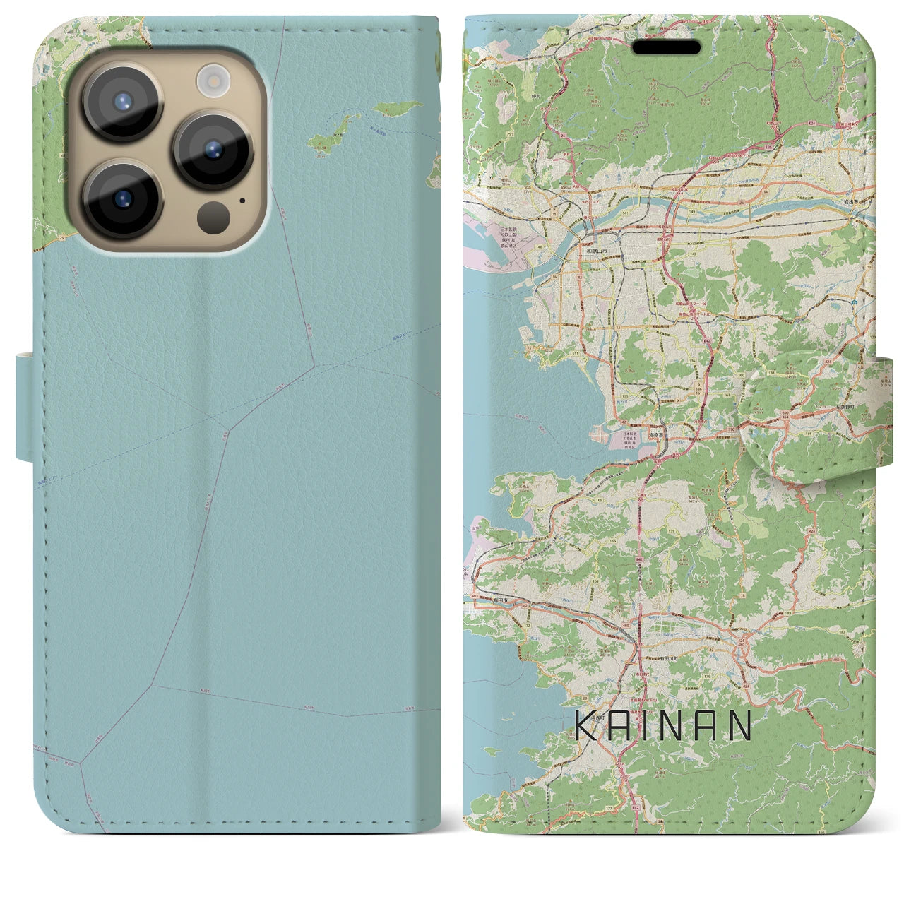 【海南(和歌山県)】地図柄iPhoneケース(手帳タイプ)ナチュラル・iPhone 14 Pro Max 用