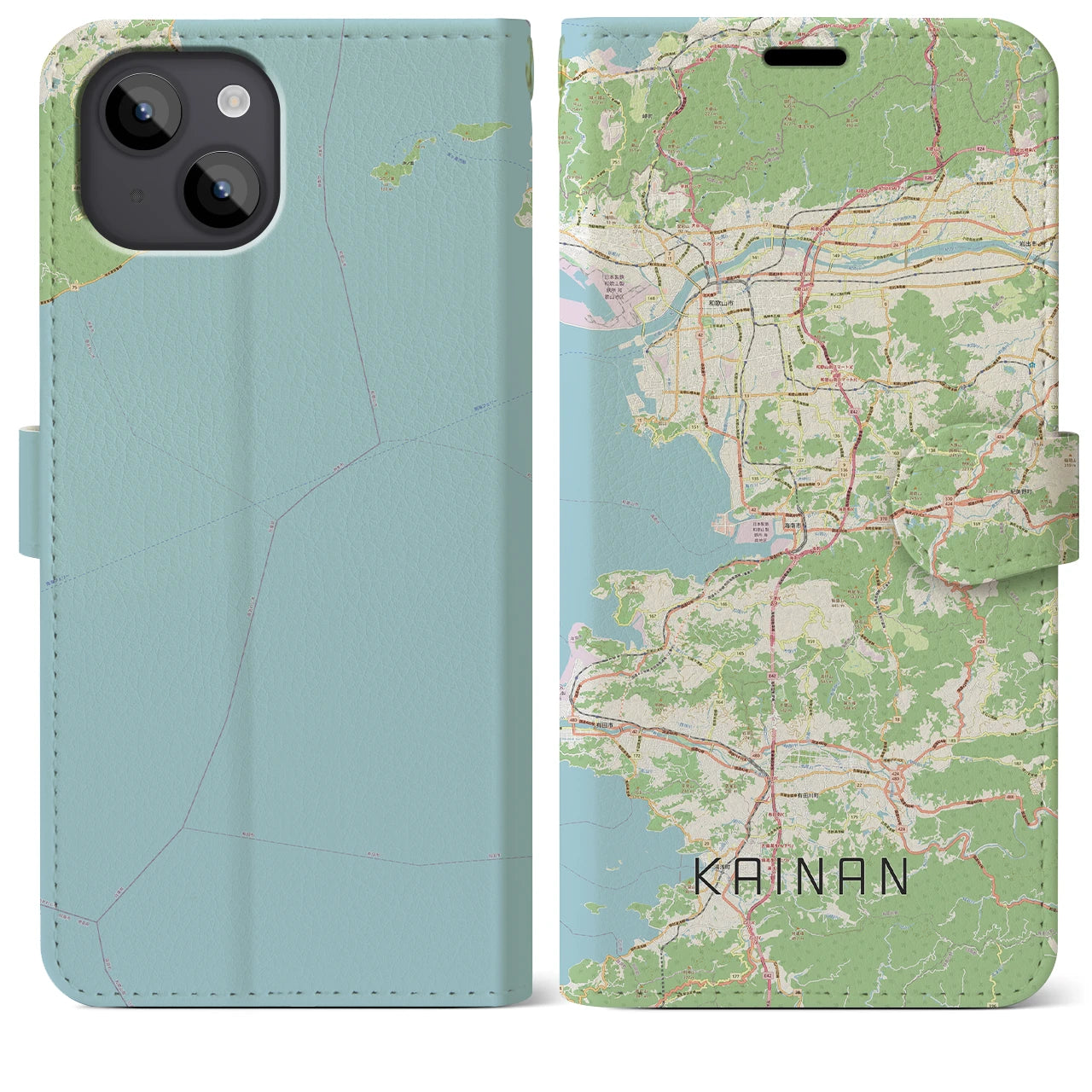 【海南(和歌山県)】地図柄iPhoneケース(手帳タイプ)ナチュラル・iPhone 14 Plus 用
