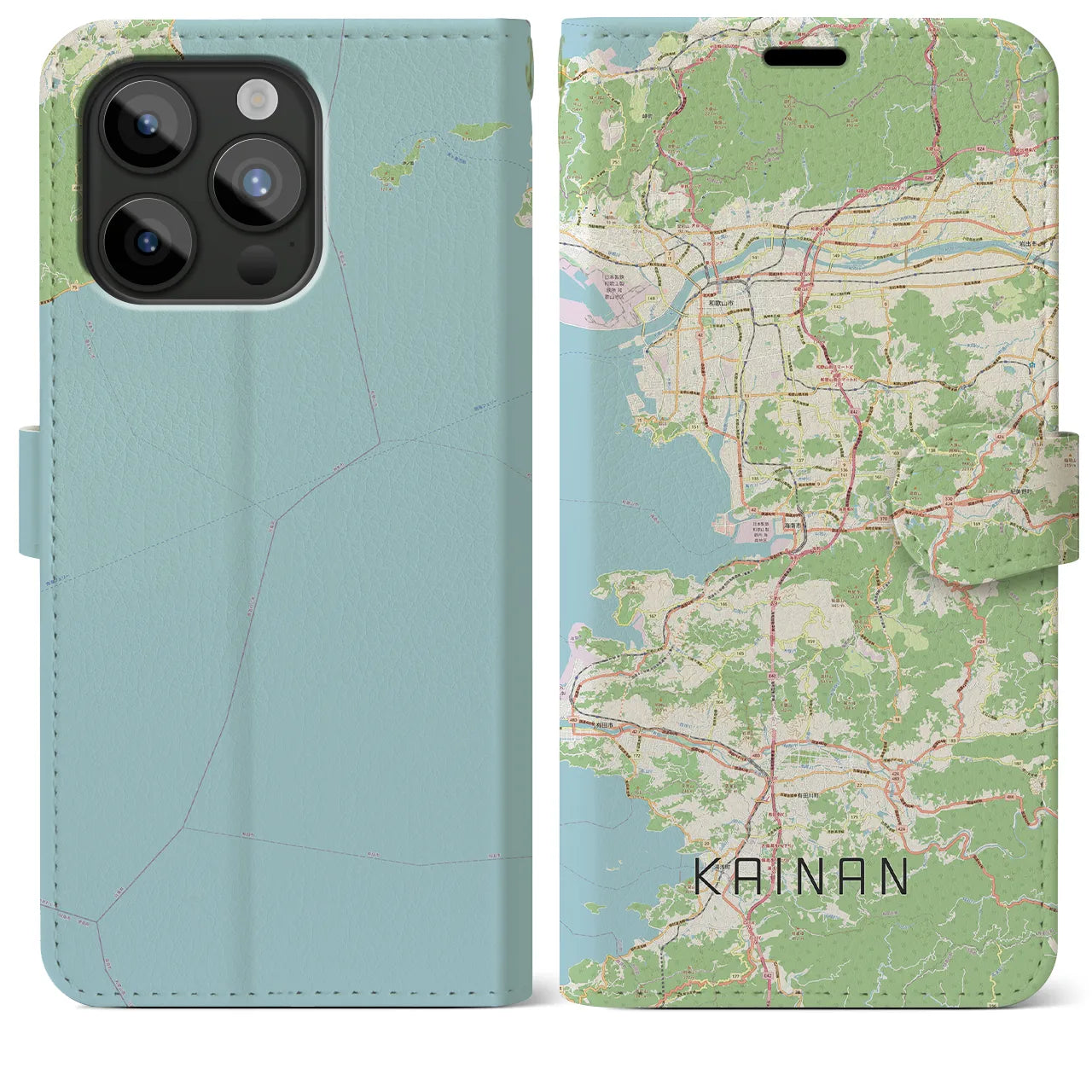 【海南(和歌山県)】地図柄iPhoneケース(手帳タイプ)ナチュラル・iPhone 15 Pro Max 用
