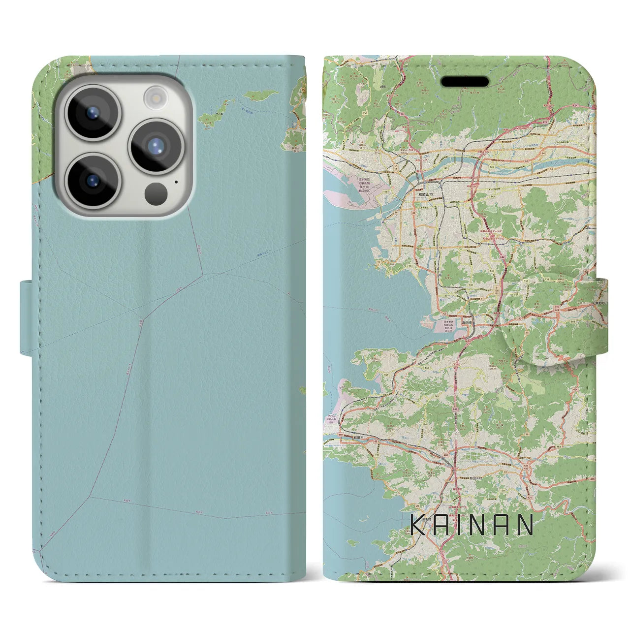 【海南(和歌山県)】地図柄iPhoneケース(手帳タイプ)ナチュラル・iPhone 15 Pro 用
