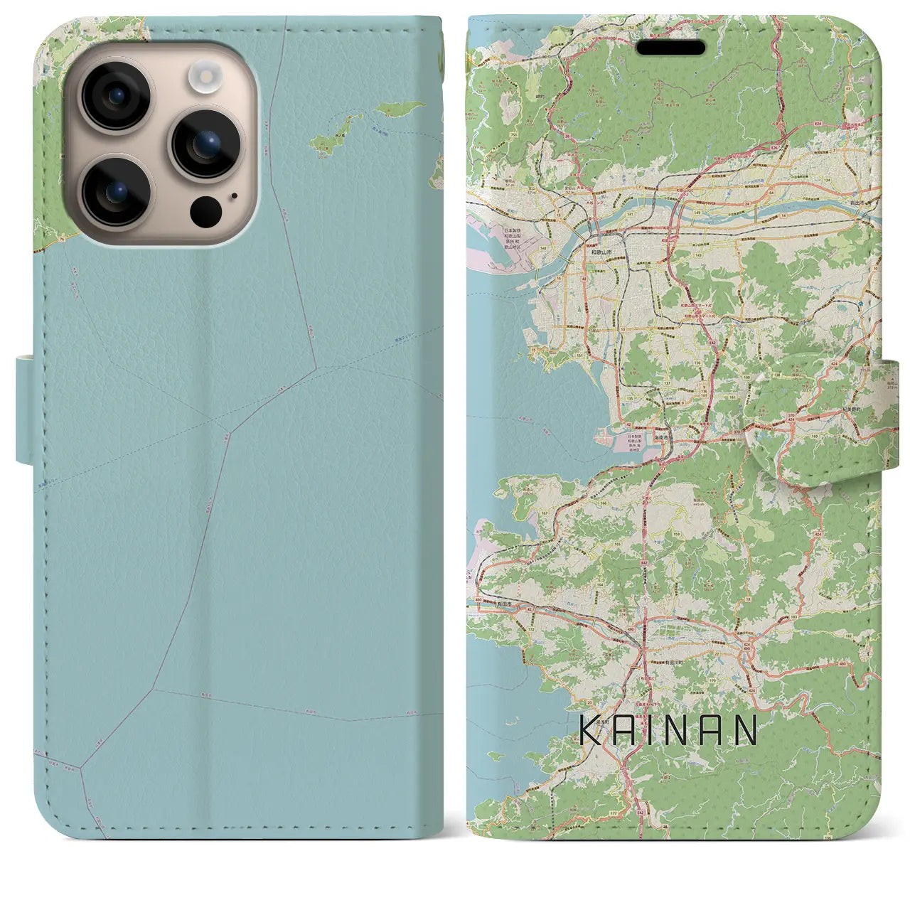 【海南(和歌山県)】地図柄iPhoneケース(手帳タイプ)ナチュラル・iPhone 16 Plus 用
