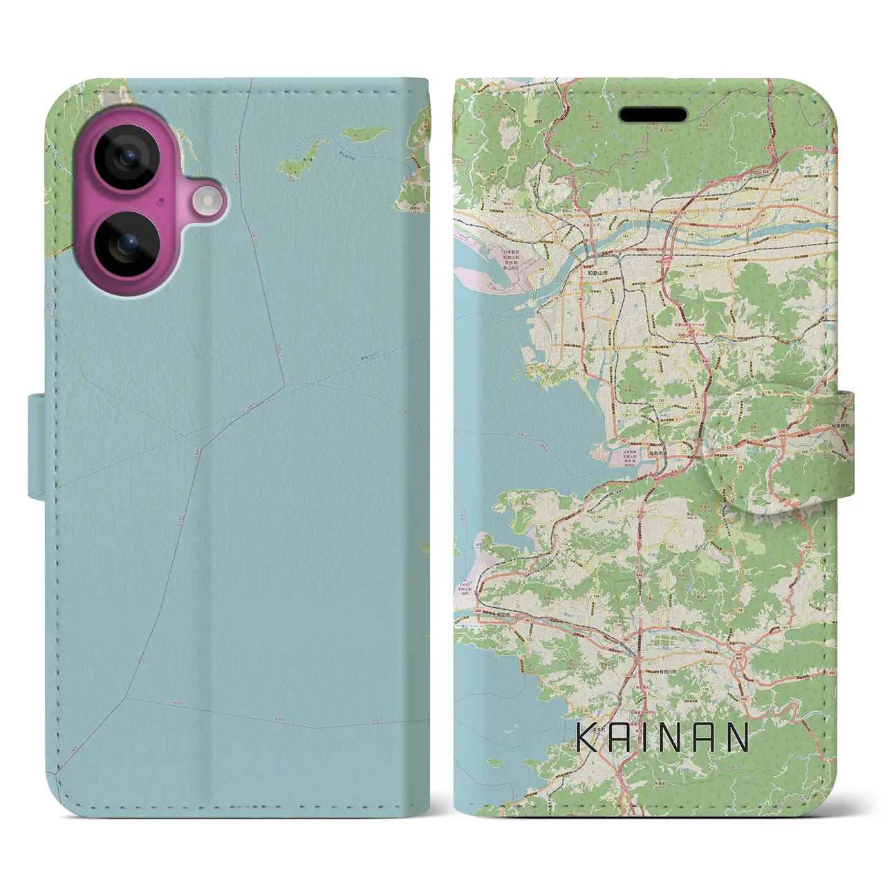 【海南(和歌山県)】地図柄iPhoneケース(手帳タイプ)ナチュラル・iPhone 16 Pro 用
