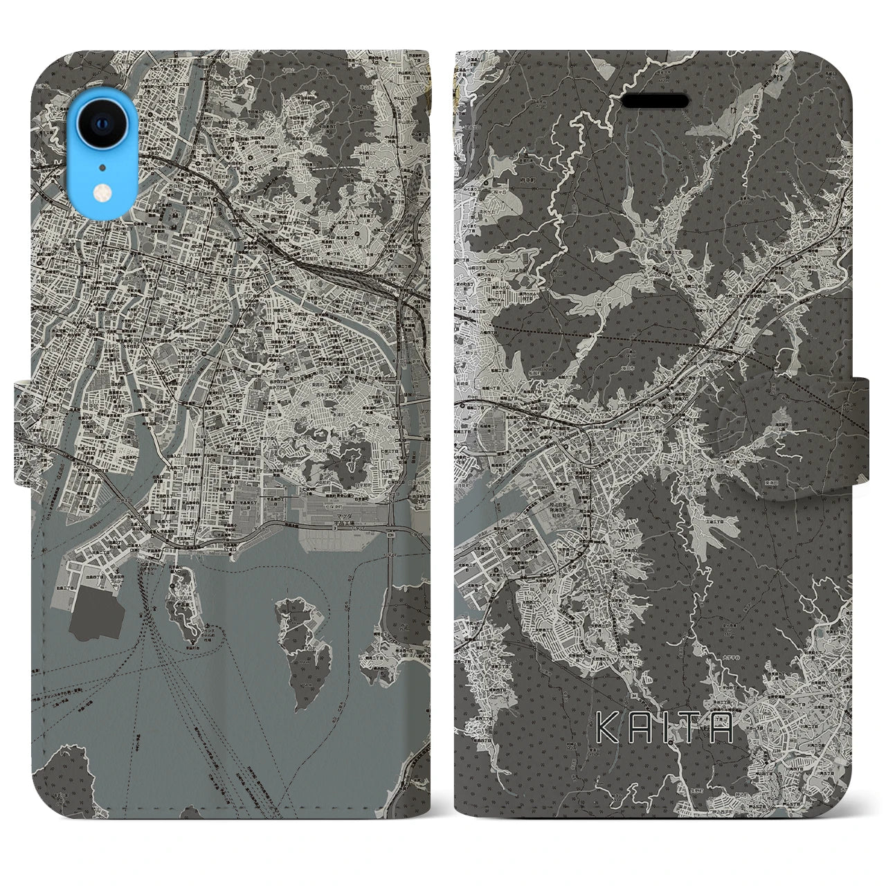 【海田(広島県)】地図柄iPhoneケース(手帳タイプ)モノトーン・iPhone XR 用