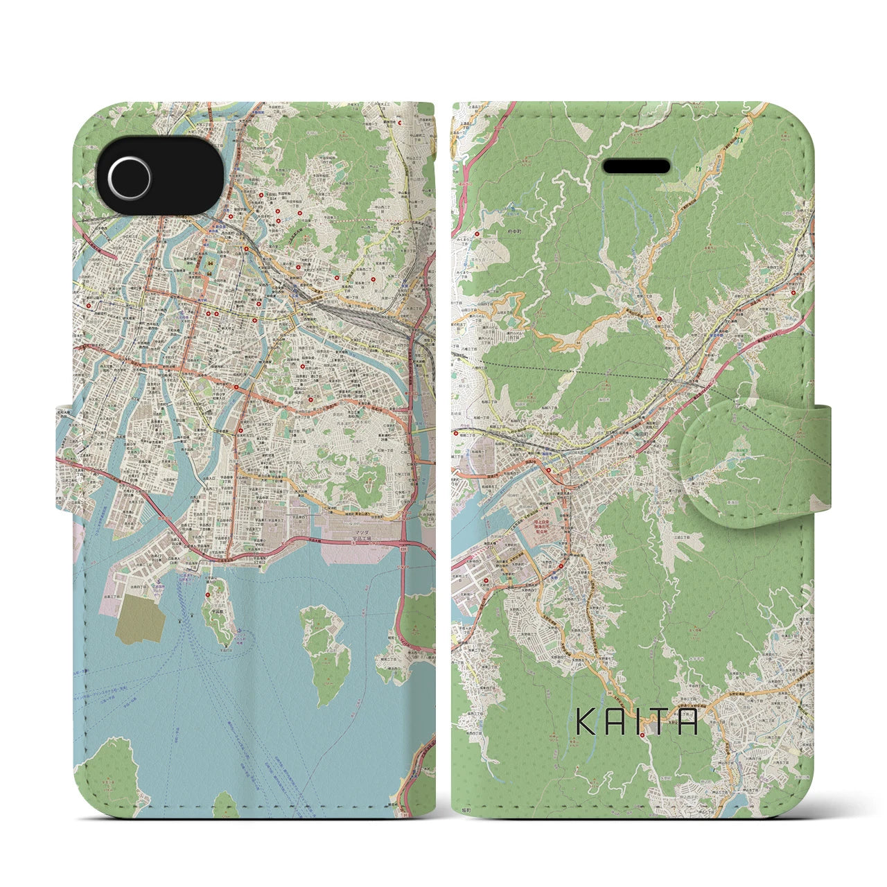 【海田(広島県)】地図柄iPhoneケース(手帳タイプ)ナチュラル・iPhone SE(第3 / 第2世代) / 8 / 7 / 6s / 6 用