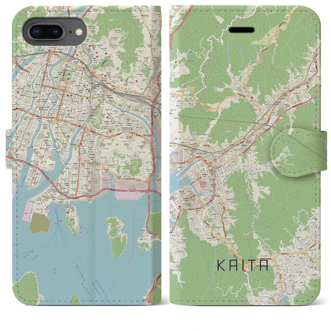 【海田(広島県)】地図柄iPhoneケース(手帳タイプ)ナチュラル・iPhone 8Plus /7Plus / 6sPlus / 6Plus 用