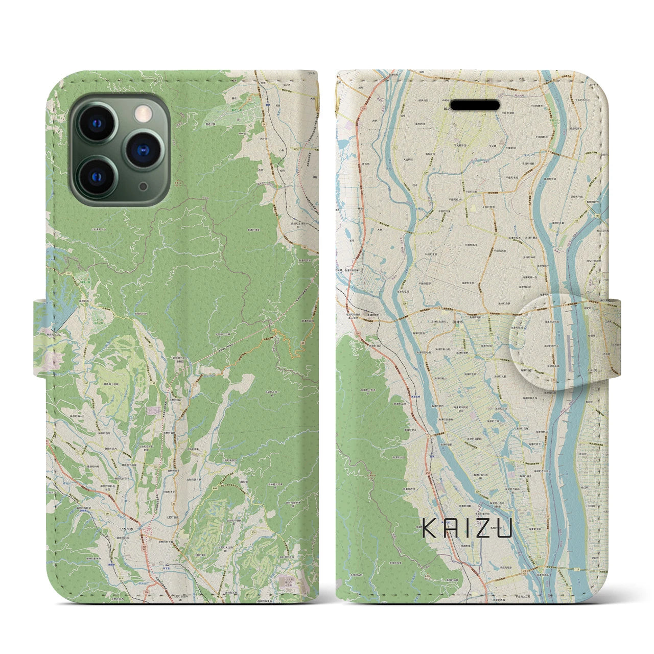 【海津(岐阜県)】地図柄iPhoneケース(手帳タイプ)ナチュラル・iPhone 11 Pro 用