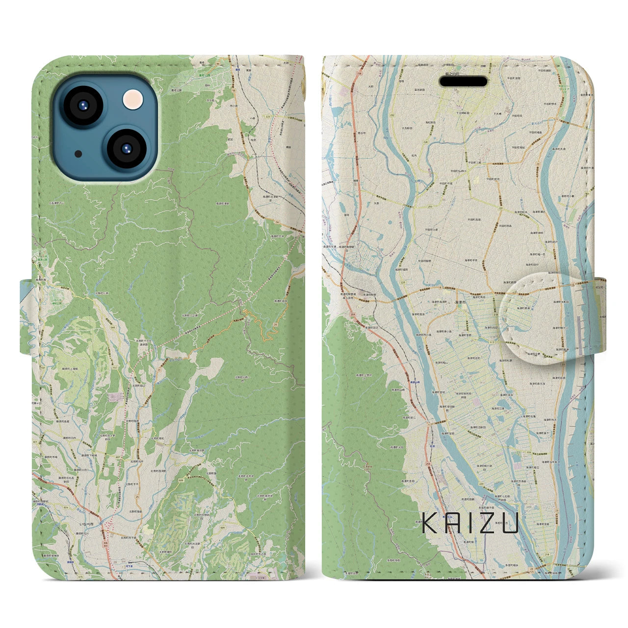 【海津(岐阜県)】地図柄iPhoneケース(手帳タイプ)ナチュラル・iPhone 13 用
