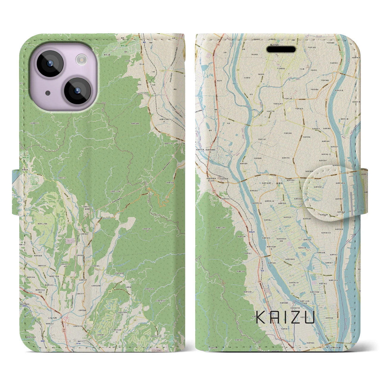 【海津(岐阜県)】地図柄iPhoneケース(手帳タイプ)ナチュラル・iPhone 14 用