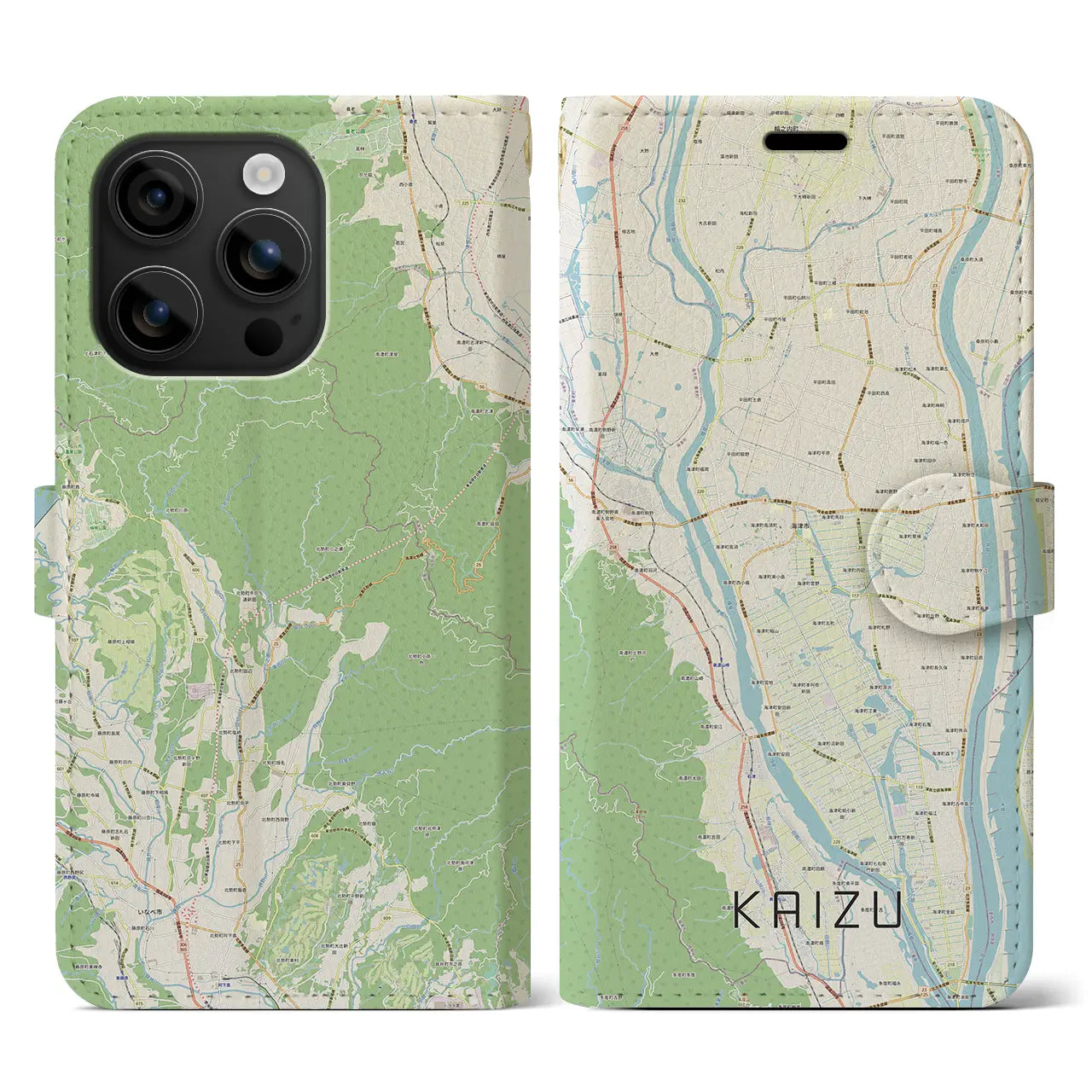 【海津(岐阜県)】地図柄iPhoneケース(手帳タイプ)ナチュラル・iPhone 16 用