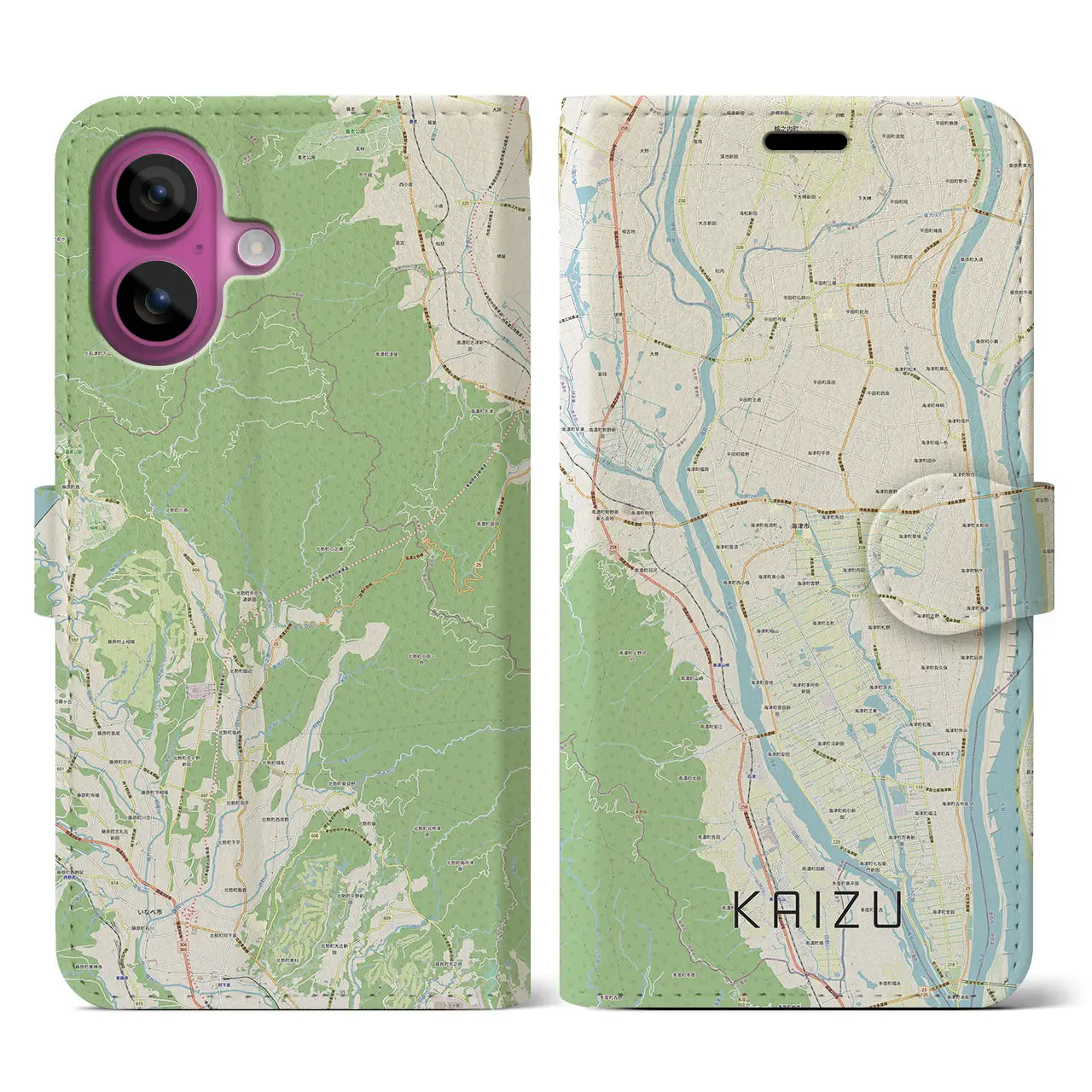 【海津(岐阜県)】地図柄iPhoneケース(手帳タイプ)ナチュラル・iPhone 16 Pro 用