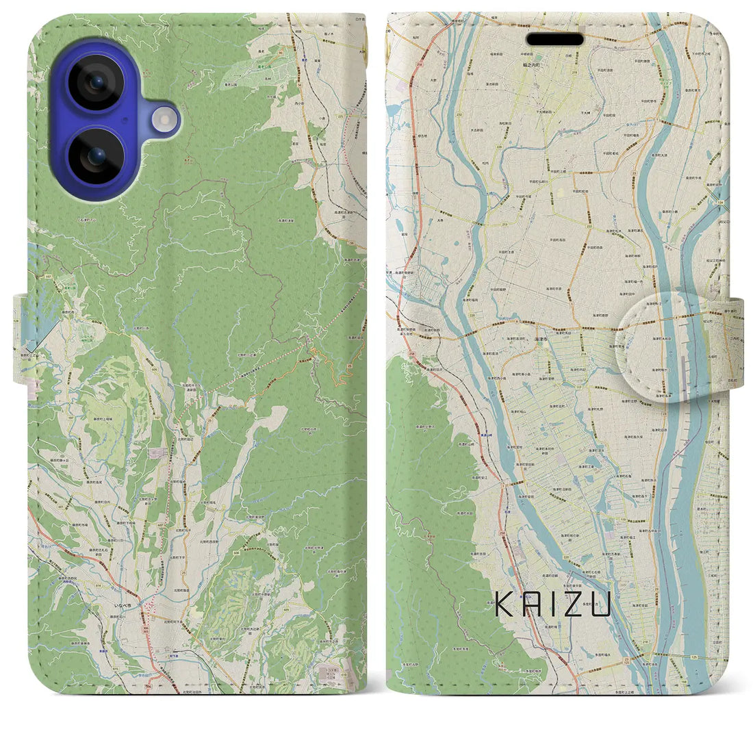 【海津(岐阜県)】地図柄iPhoneケース(手帳タイプ)ナチュラル・iPhone 16 Pro Max 用