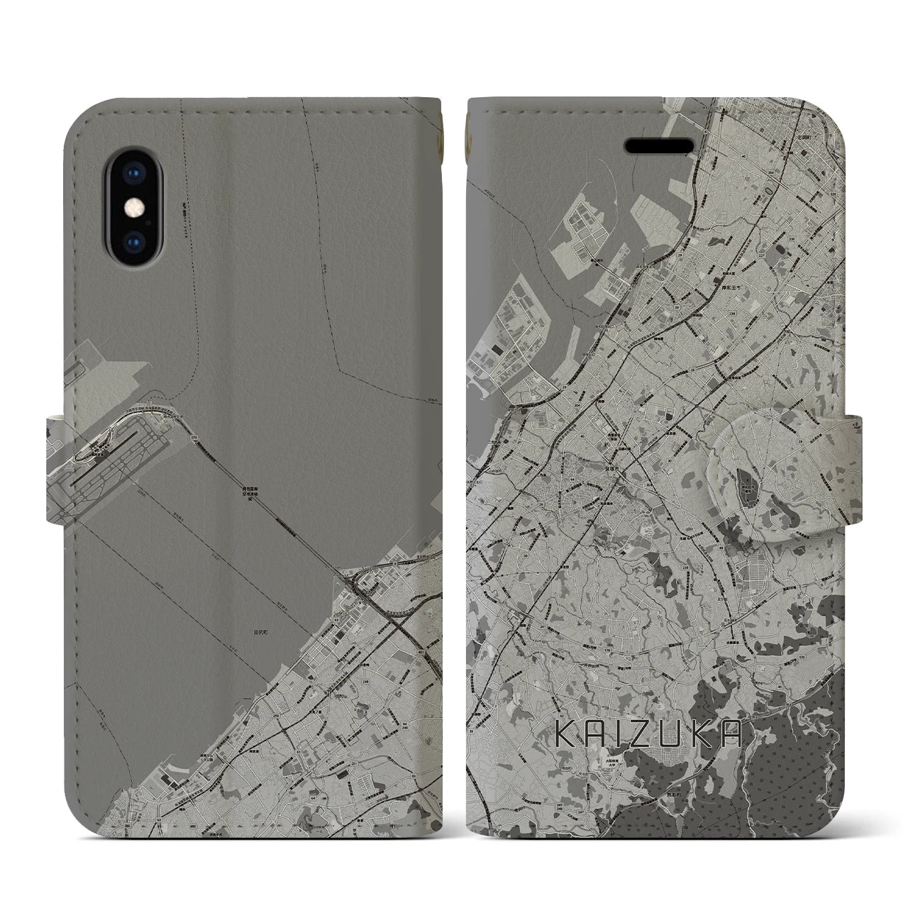 【貝塚(大阪府)】地図柄iPhoneケース(手帳タイプ)モノトーン・iPhone XS / X 用