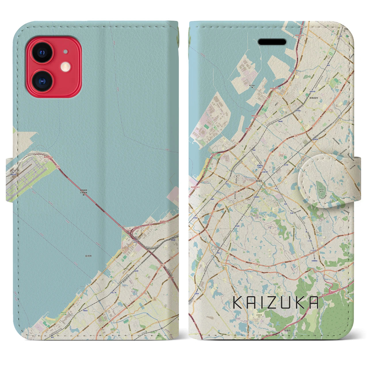 【貝塚(大阪府)】地図柄iPhoneケース(手帳タイプ)ナチュラル・iPhone 11 用