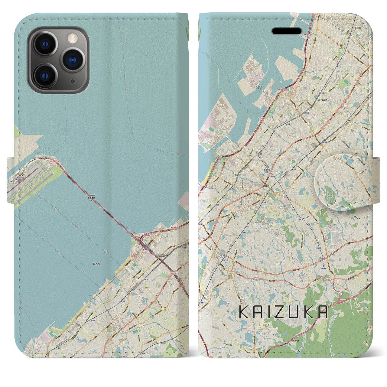 【貝塚(大阪府)】地図柄iPhoneケース(手帳タイプ)ナチュラル・iPhone 11 Pro Max 用