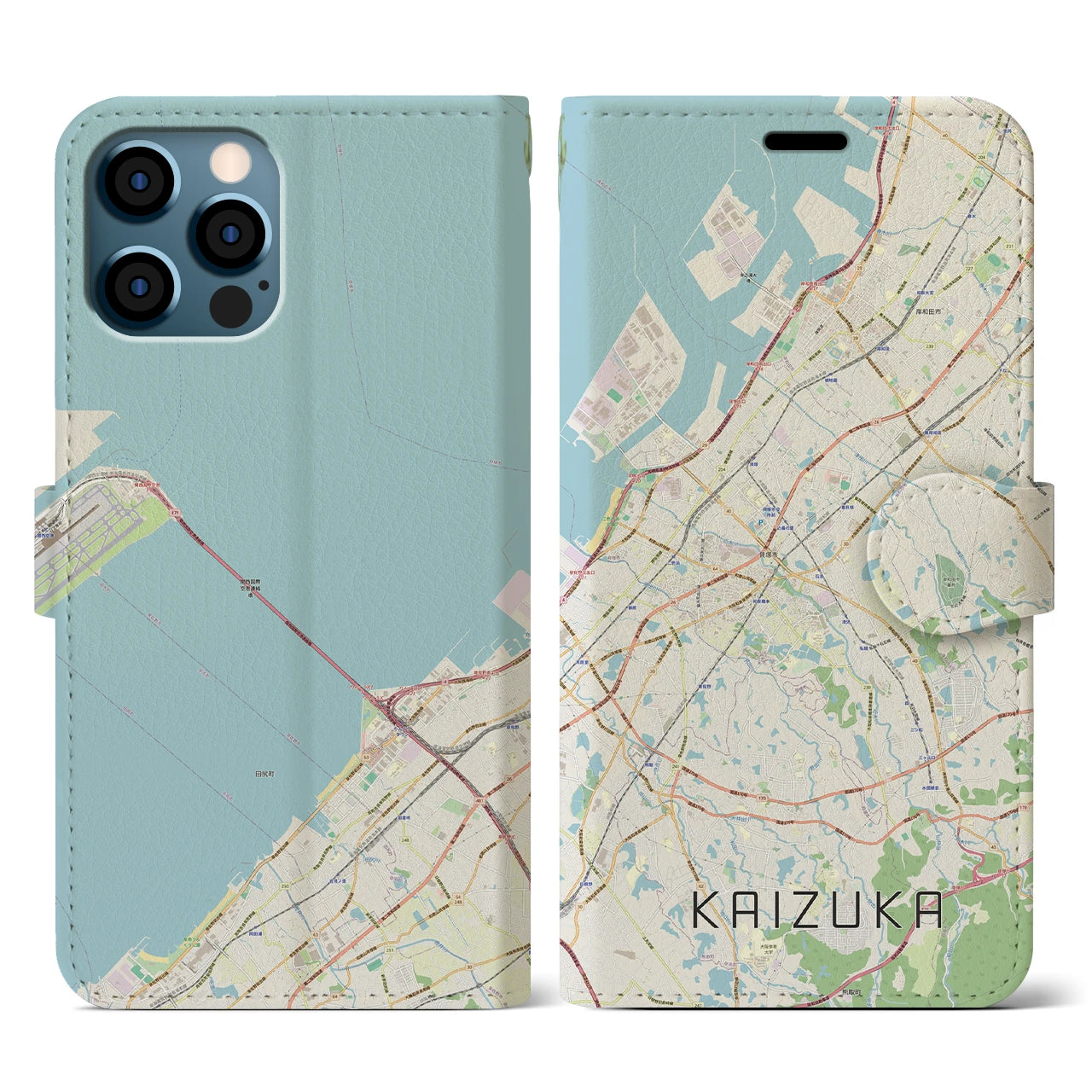 【貝塚(大阪府)】地図柄iPhoneケース(手帳タイプ)ナチュラル・iPhone 12 / 12 Pro 用
