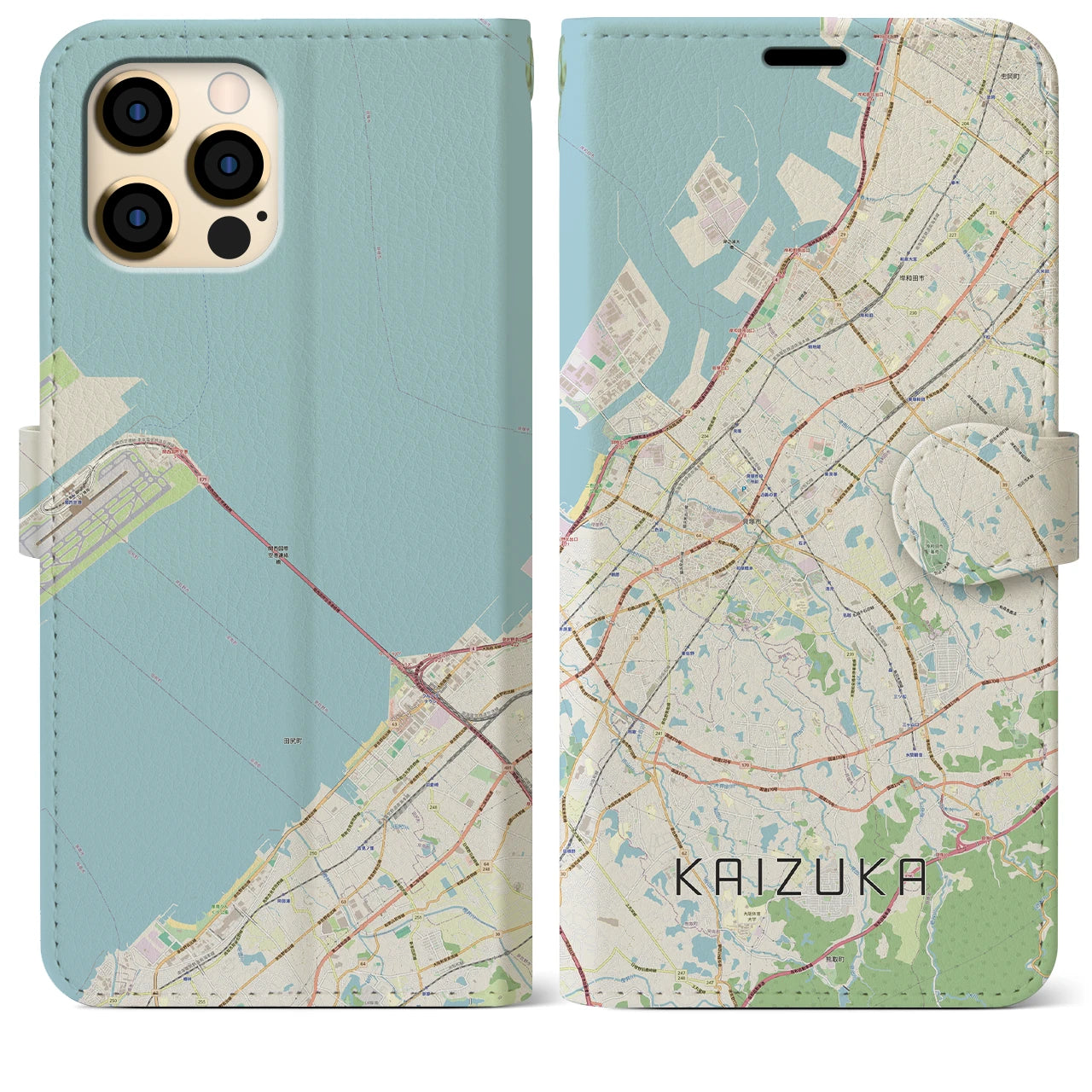 【貝塚(大阪府)】地図柄iPhoneケース(手帳タイプ)ナチュラル・iPhone 12 Pro Max 用
