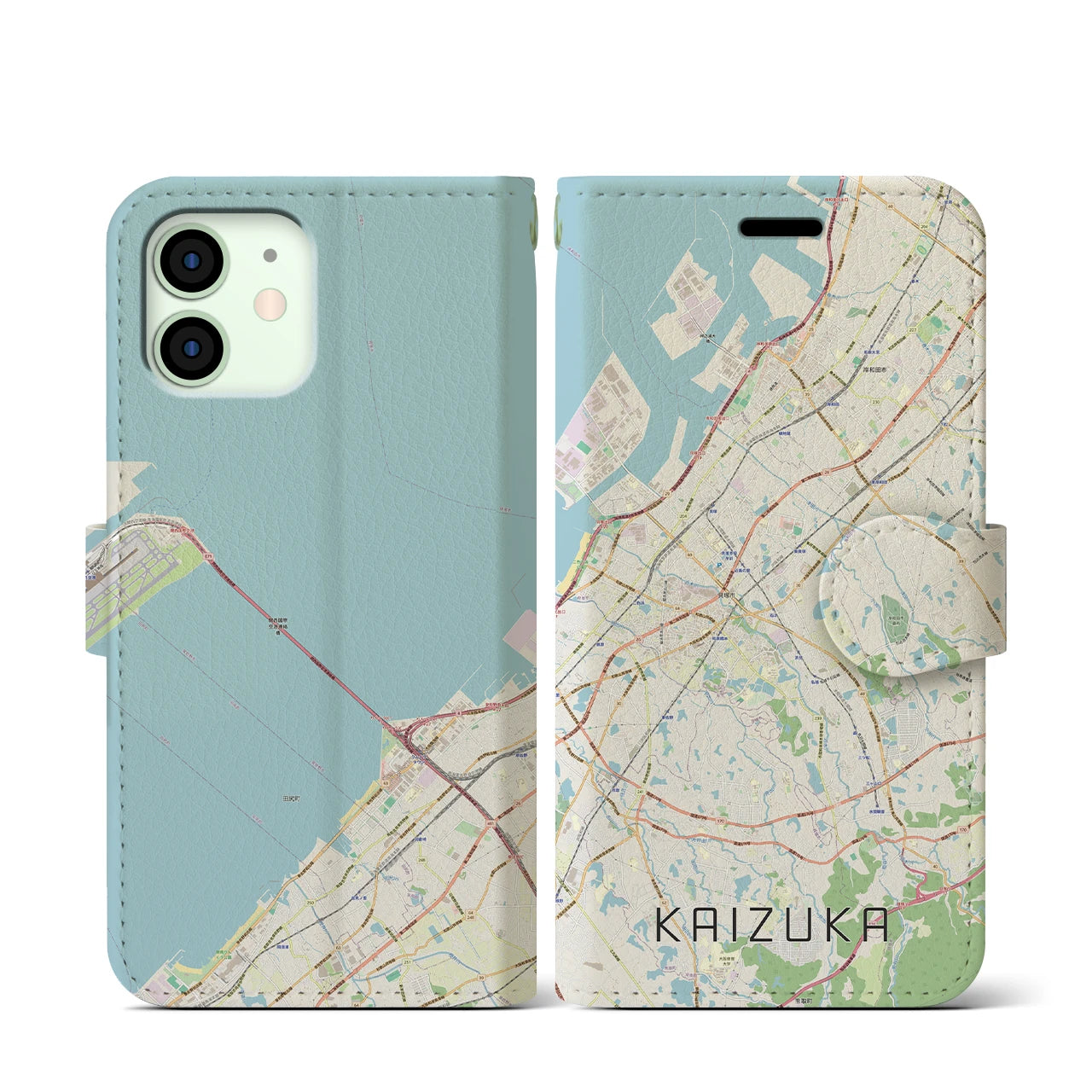 【貝塚(大阪府)】地図柄iPhoneケース(手帳タイプ)ナチュラル・iPhone 12 mini 用