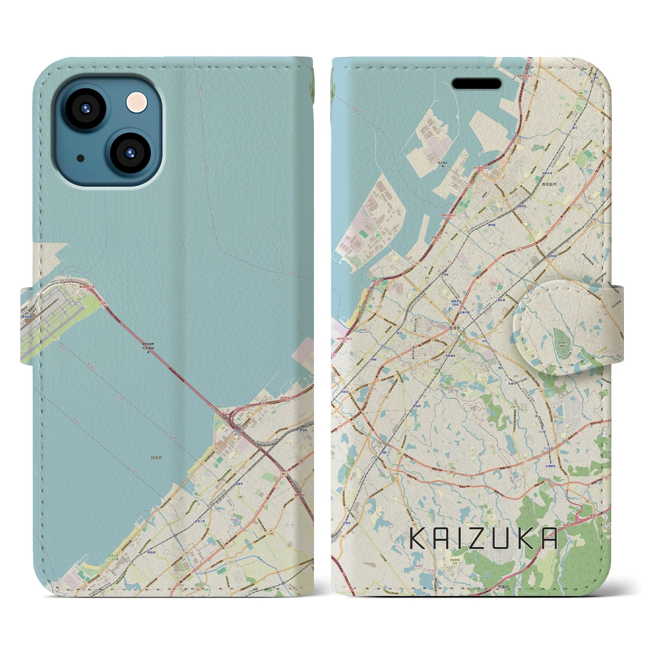 【貝塚(大阪府)】地図柄iPhoneケース(手帳タイプ)ナチュラル・iPhone 13 用