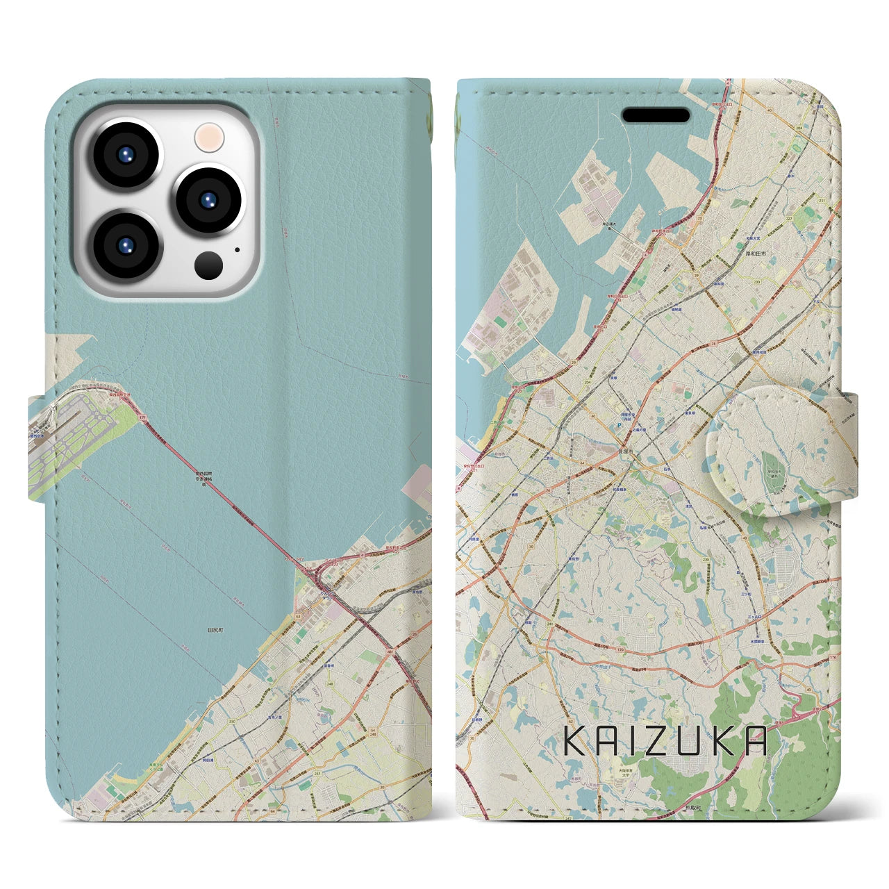 【貝塚(大阪府)】地図柄iPhoneケース(手帳タイプ)ナチュラル・iPhone 13 Pro 用