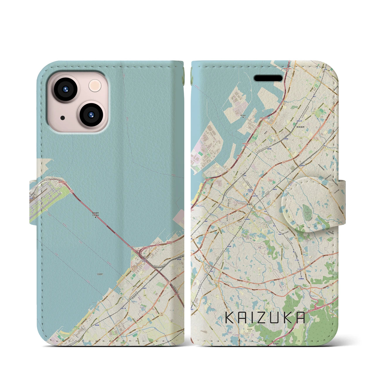 【貝塚(大阪府)】地図柄iPhoneケース(手帳タイプ)ナチュラル・iPhone 13 mini 用